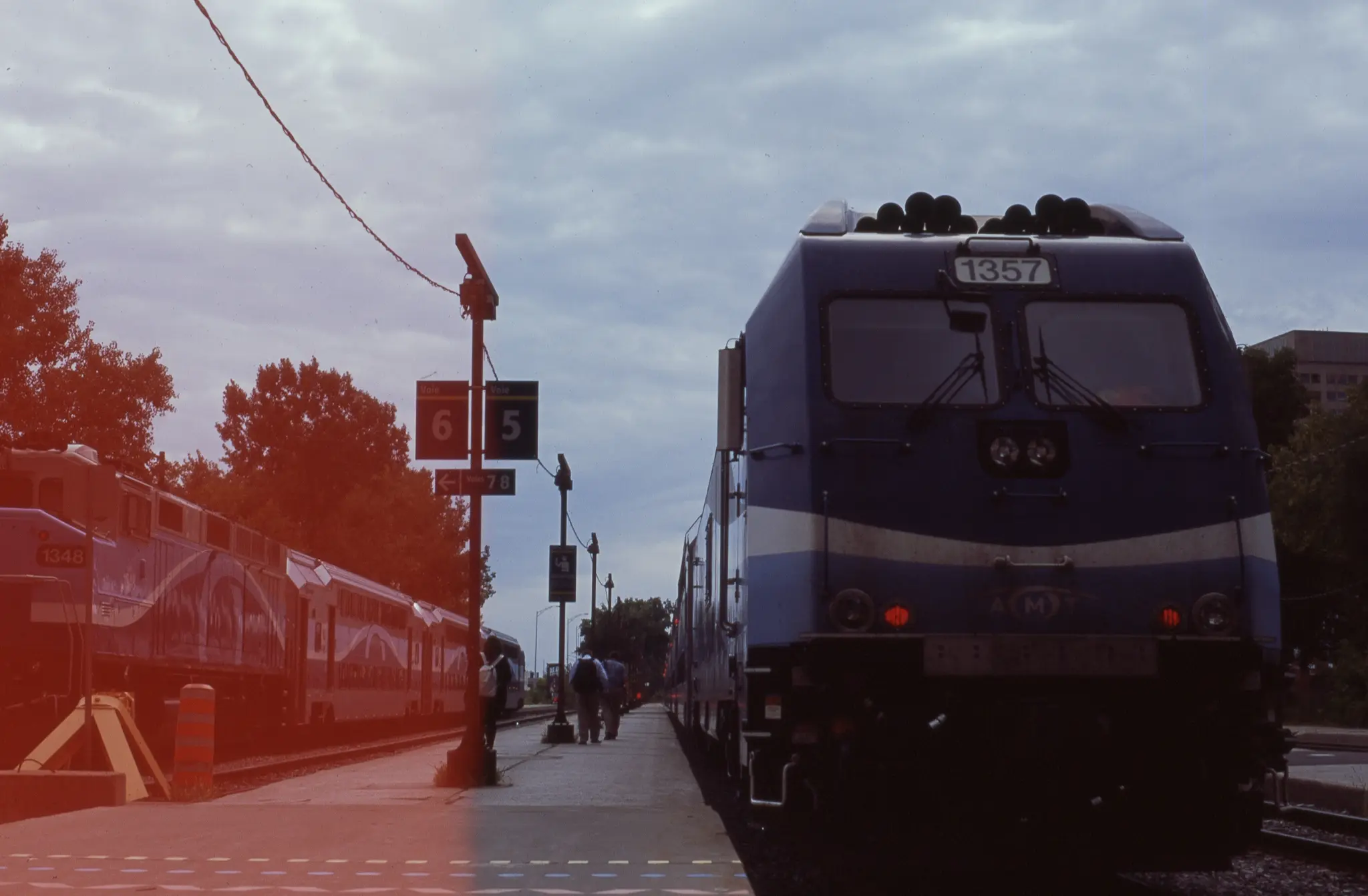 A slide film picture of an Exo train at Lucien L'Allier Station